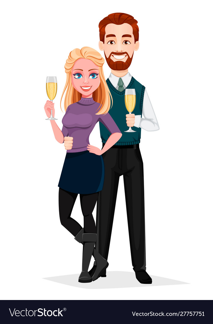 Romantic couple standing with champagne