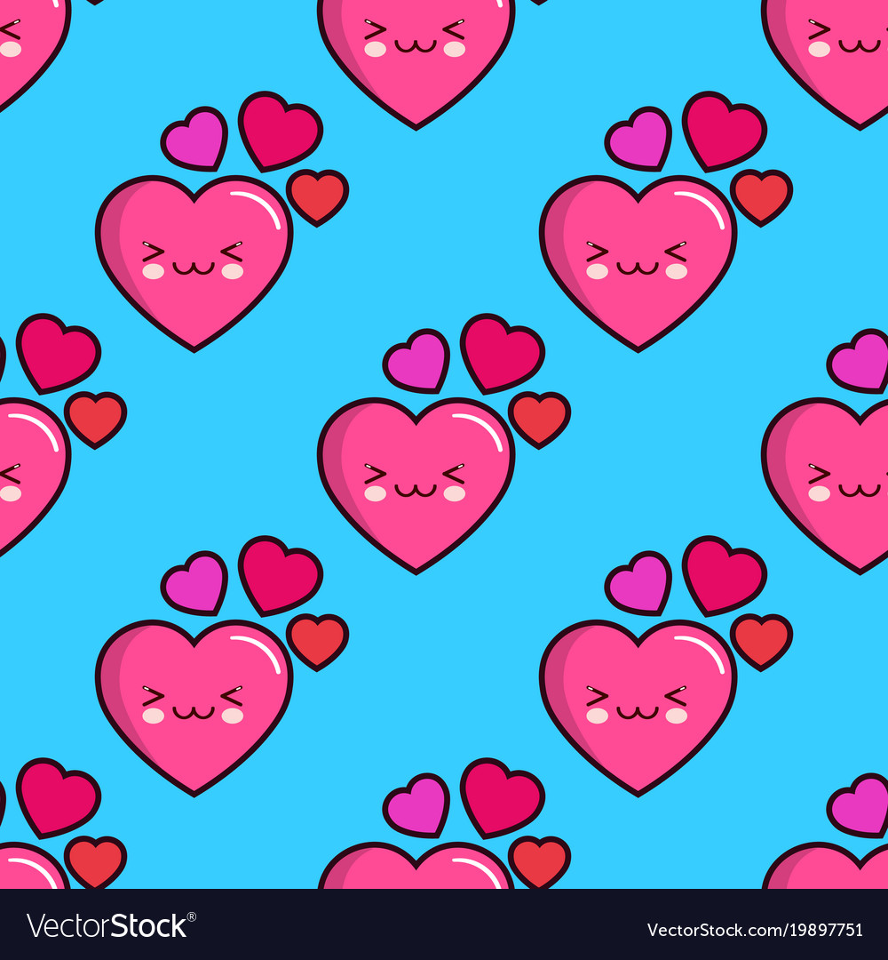 Seamless pattern of smiling hearts on blue