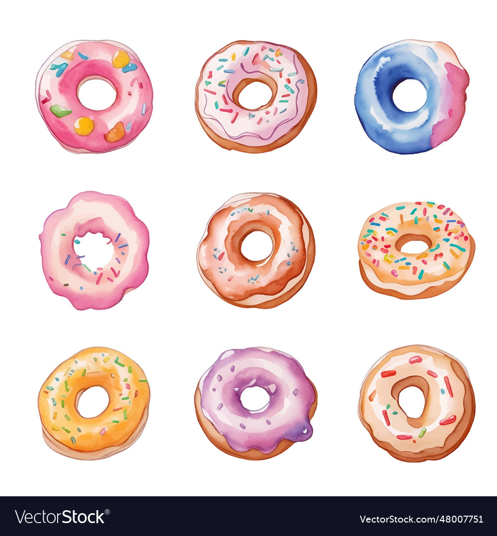 Set of colorful donutswatercolor Royalty Free Vector Image