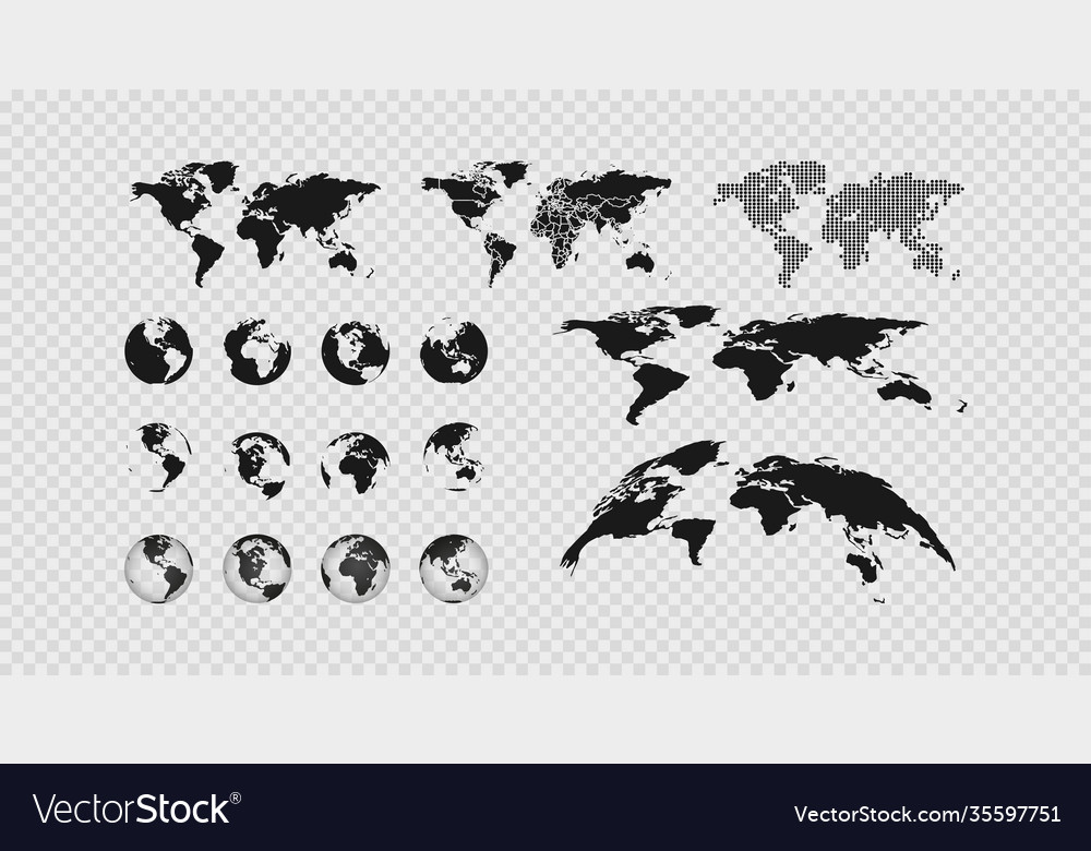 World map set on transparent background globe icon
