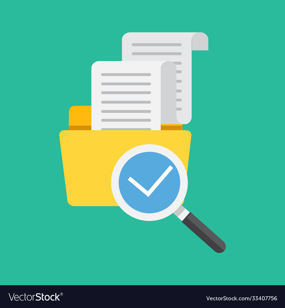 File folder directory and magnifying glass tick vector image File folder directory and magnifying glass tick