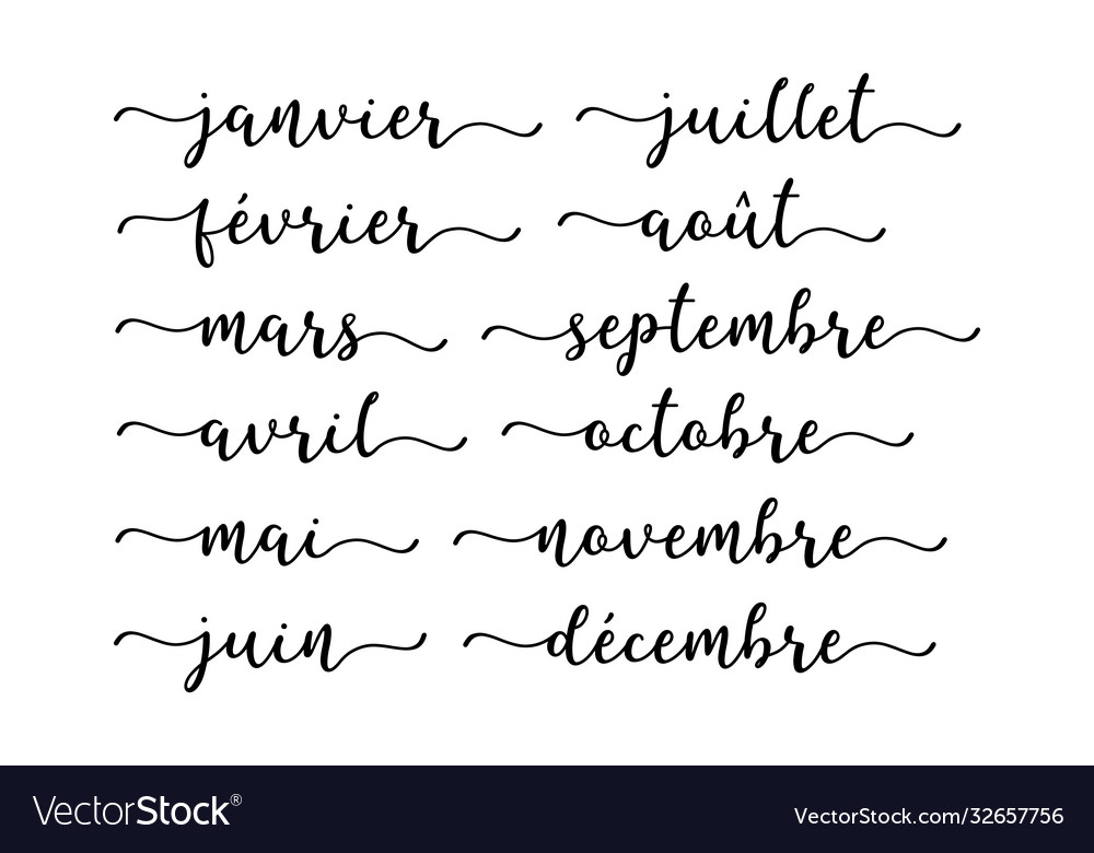 Hand lettered months year in french