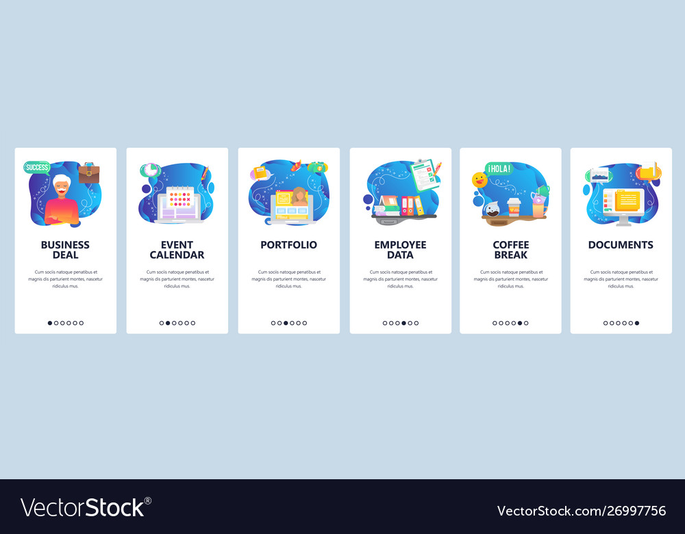 Mobile App Onboarding Screens Employee Portfolio Vector Image