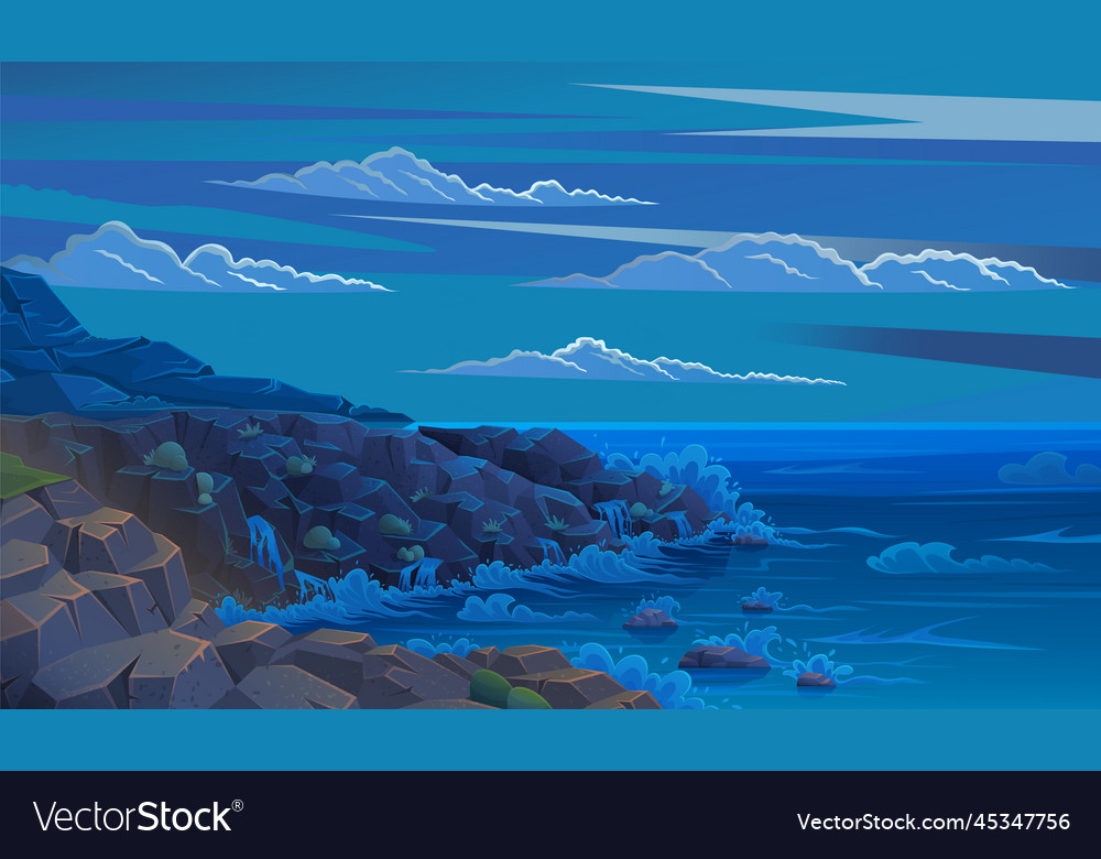 Seascape coastline view in darkness landscape