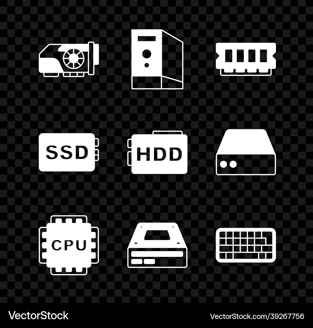 Set video graphic card case of computer ram Vector Image