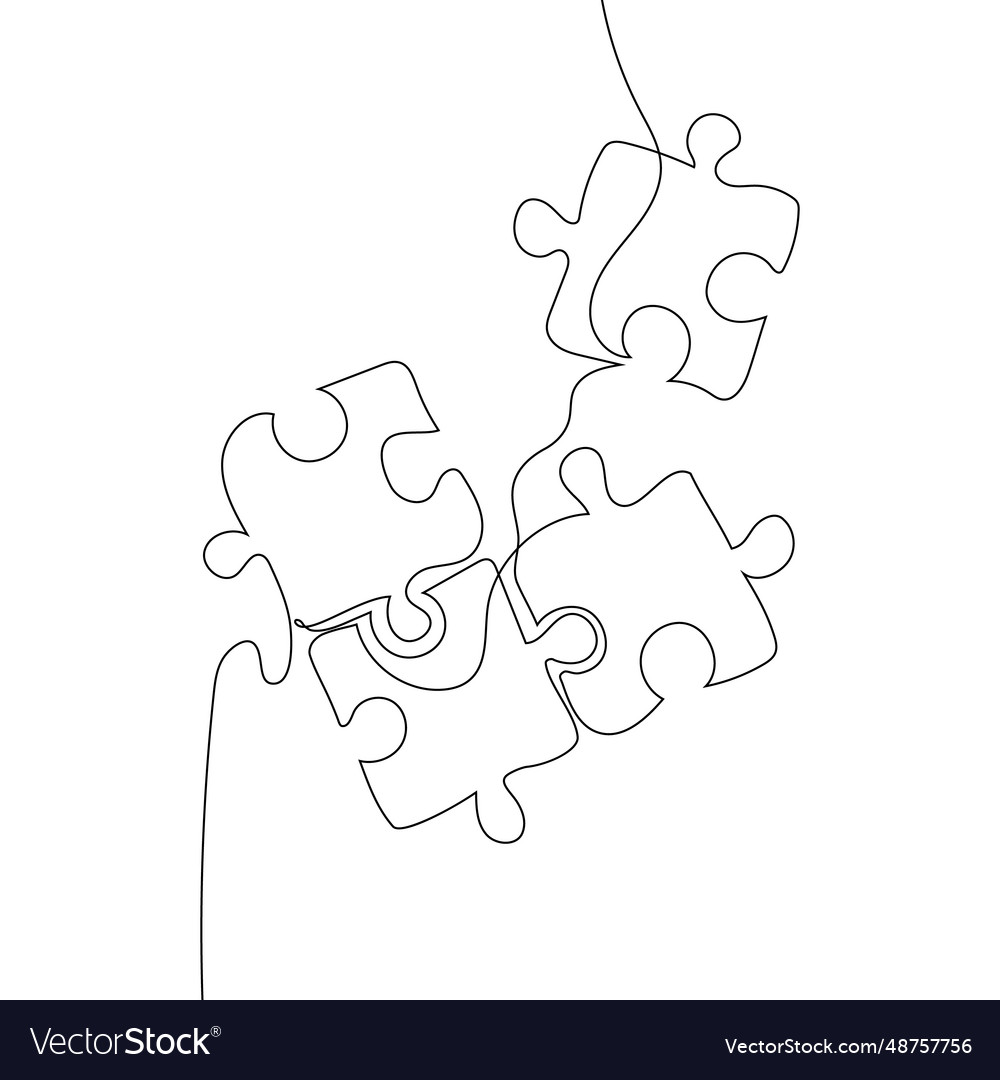 Single continuous line art puzzle game team work