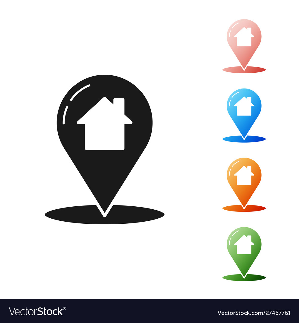 Black map pointer with house icon isolated vector image Black map pointer with house icon isolated