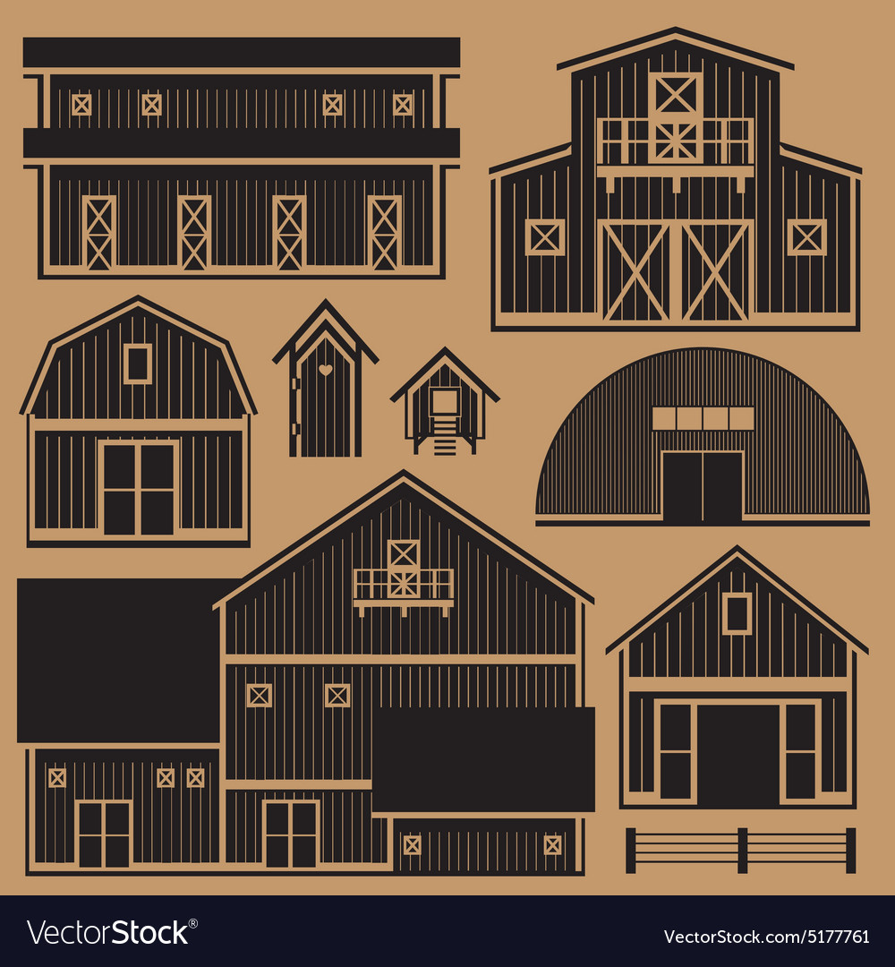 Buildings set with farm - monochrome Royalty Free Vector