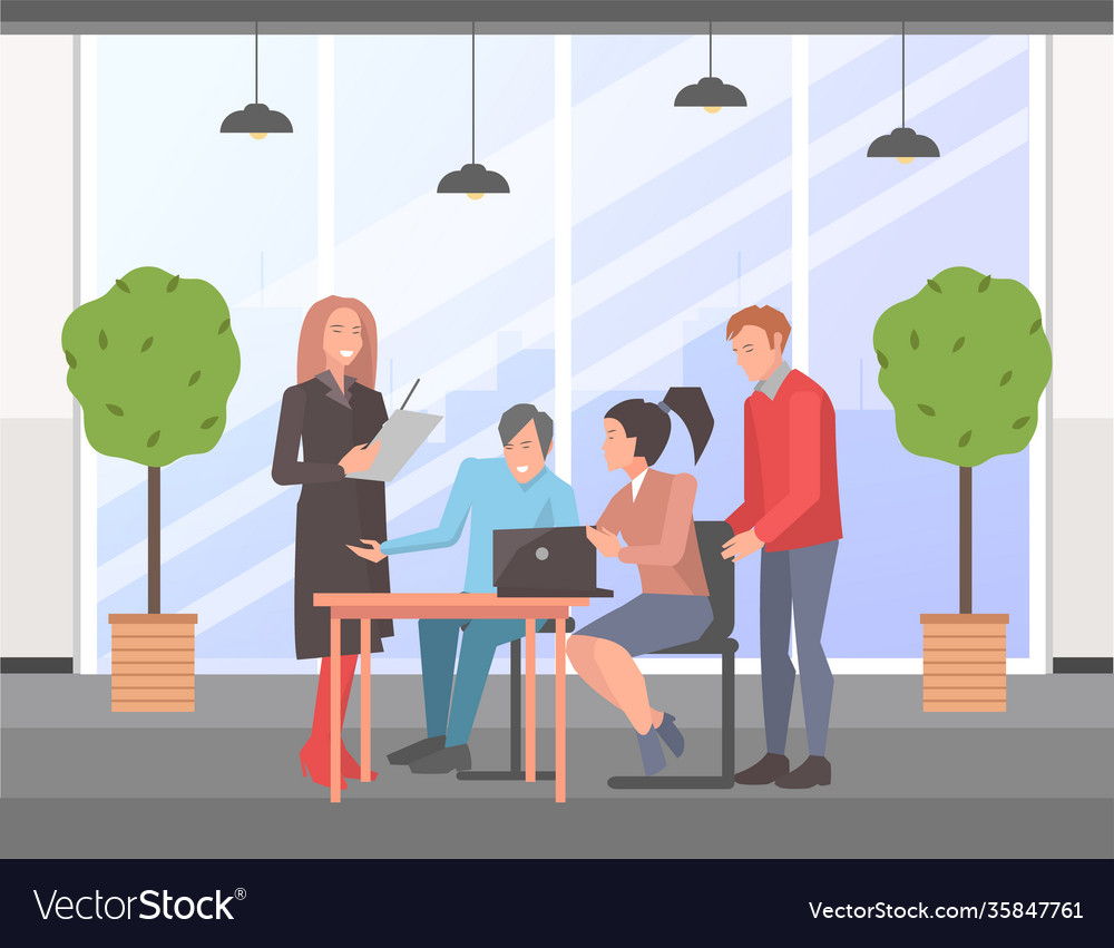 Businesspeople communicating discuss a project Vector Image