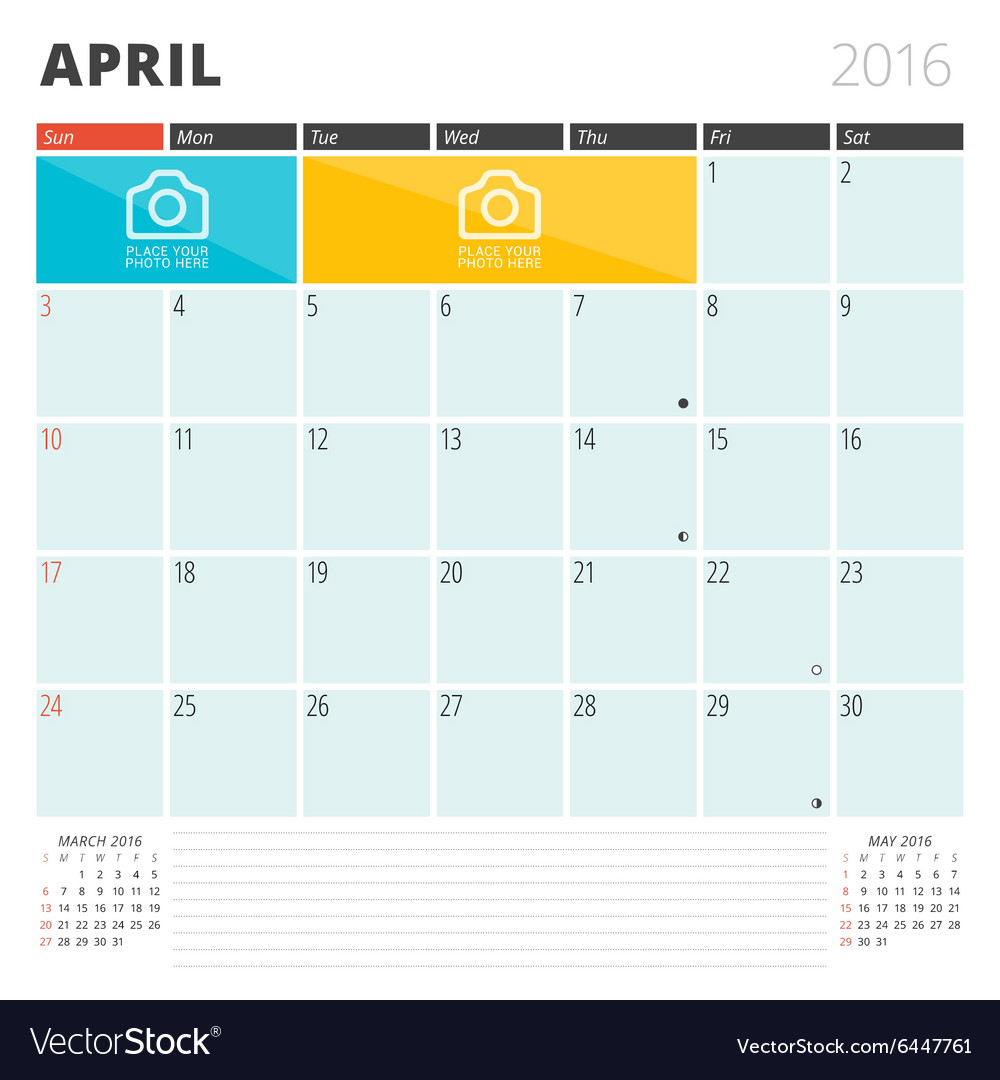 Calendar planner 2016 design template with place