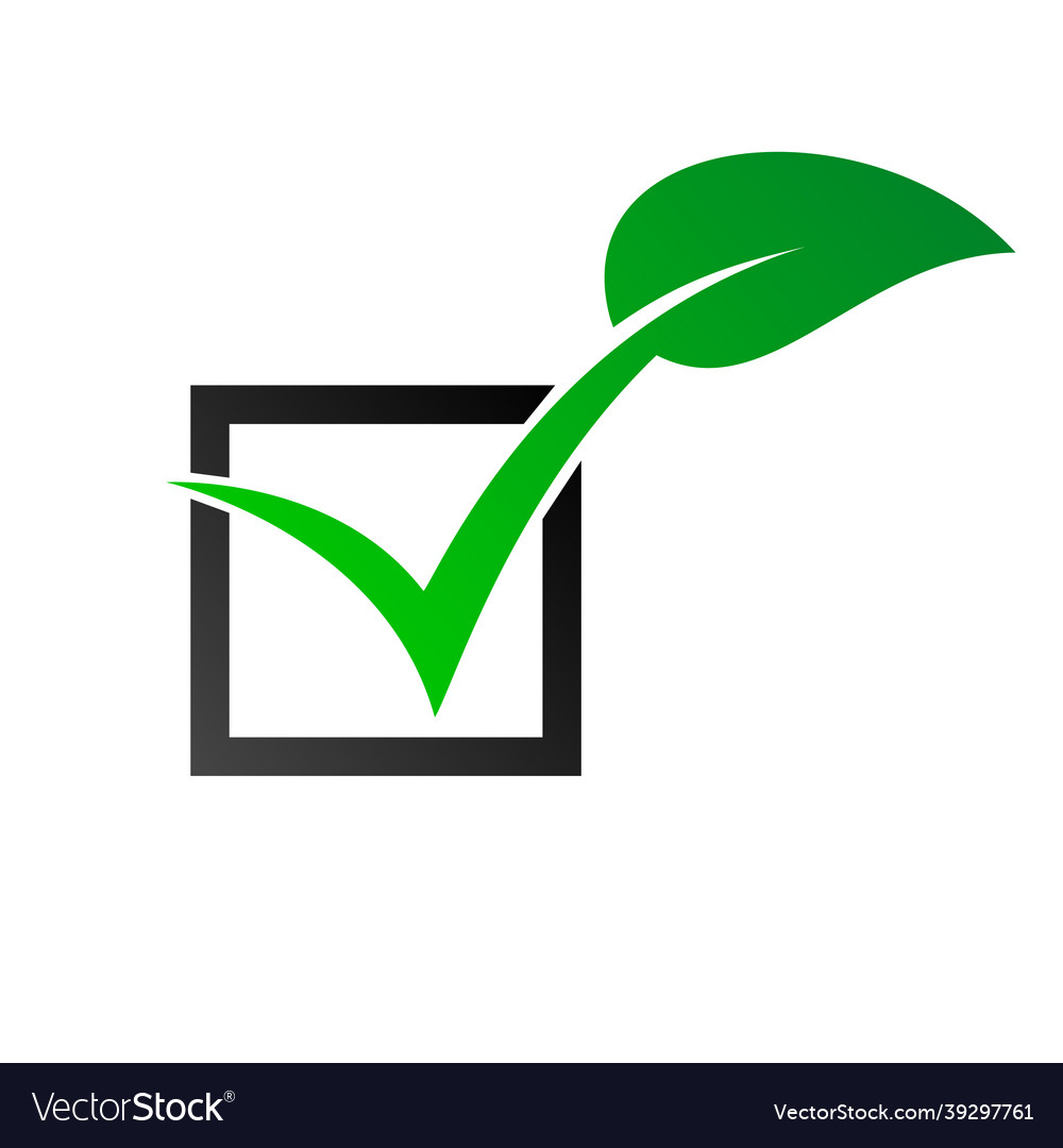 Check mark with green leaf checkbox eco tick vector image Check mark with green leaf checkbox eco tick