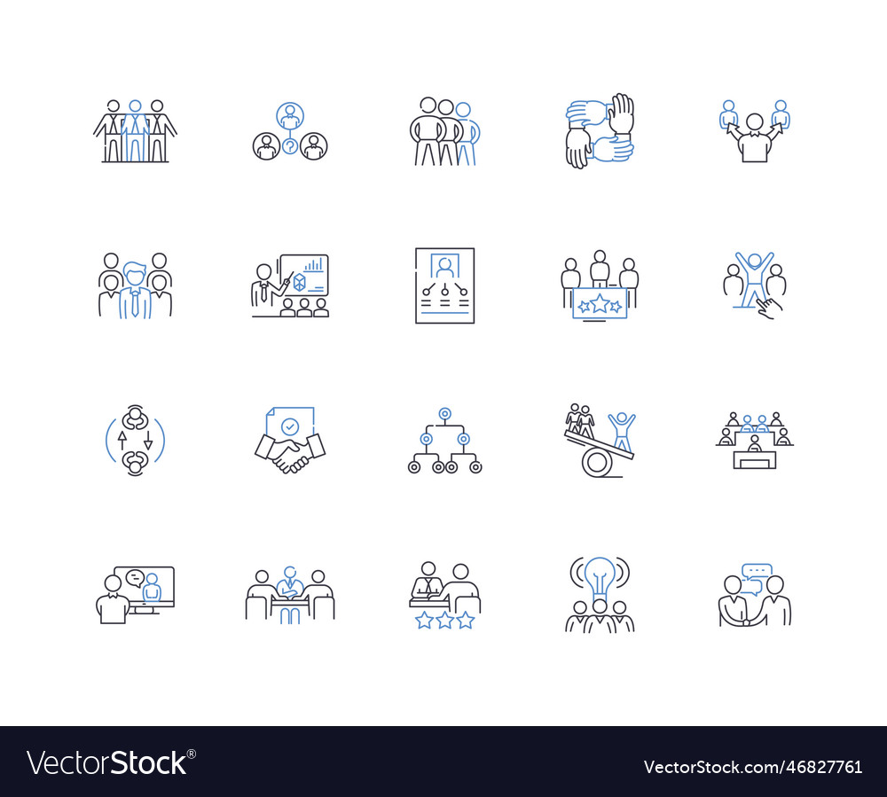 Collaborative workers line icons collection