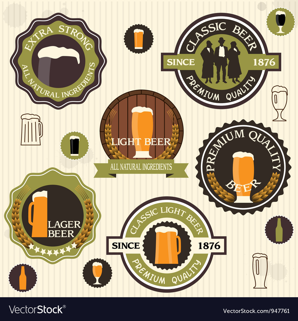 Collection of beer badges and labels in vintage