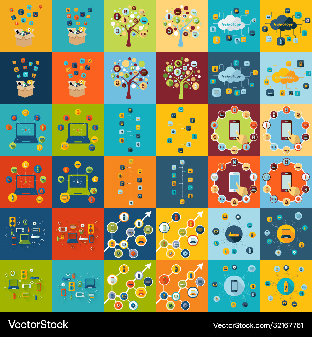 Flat concept set modern design with shadow Vector Image