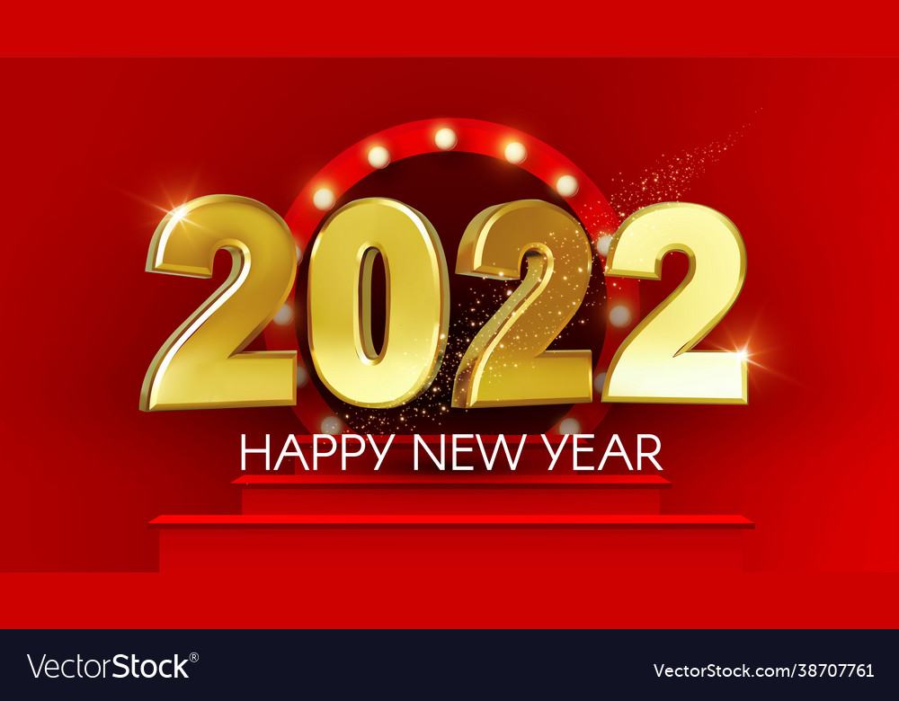 Happy new 2022 year elegant gold text with podium Vector Image