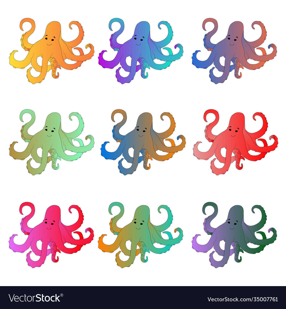 Octopus in neun verschiedenen Gradientenfarben