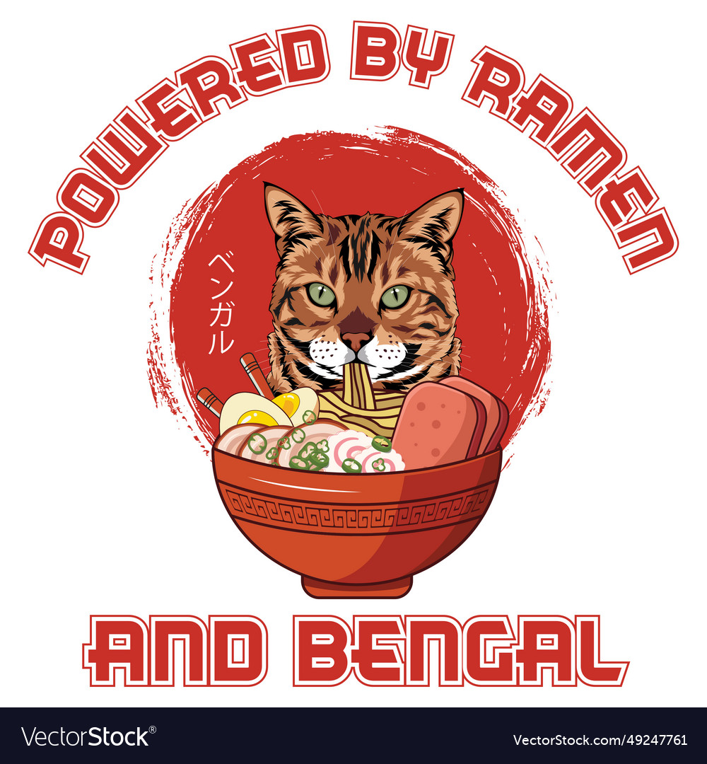 Ramen sushi bengal cat design for printing Vector Image