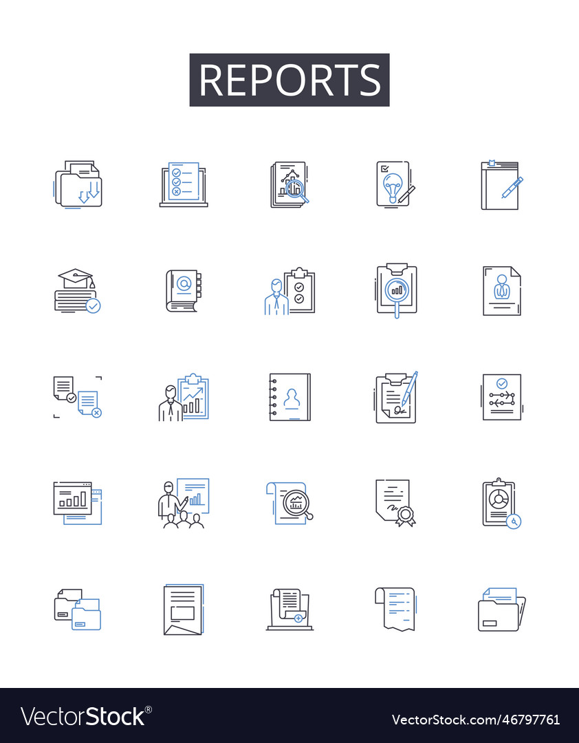 Reports line icons collection records files vector image Reports line icons collection records files