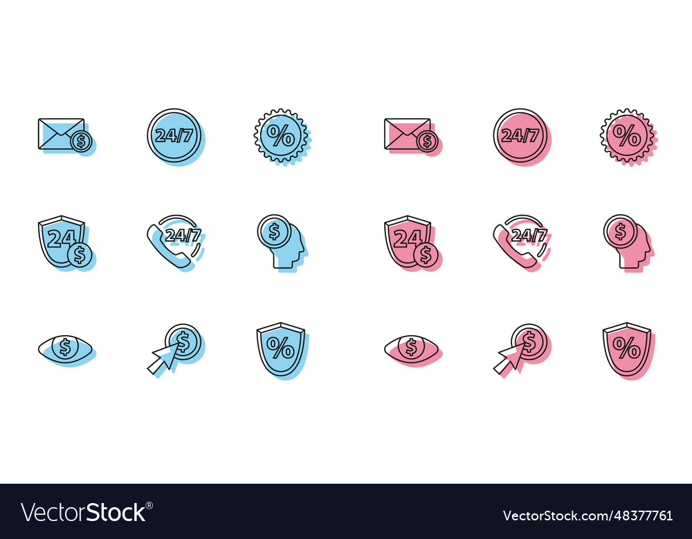 Set line eye with dollar cursor and coin envelope vector image Set line eye with dollar cursor and coin envelope