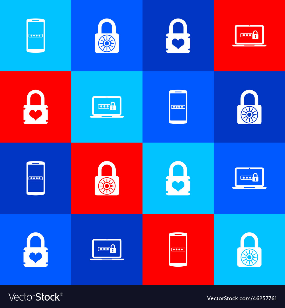 Set mobile and password safe combination lock Vector Image Set mobile and password safe combination lock