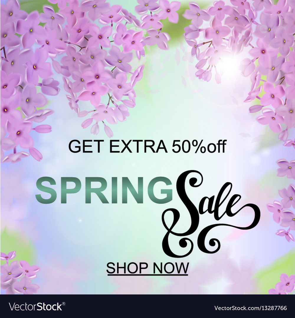 Advertisement about the spring sale on defocused Vector Image