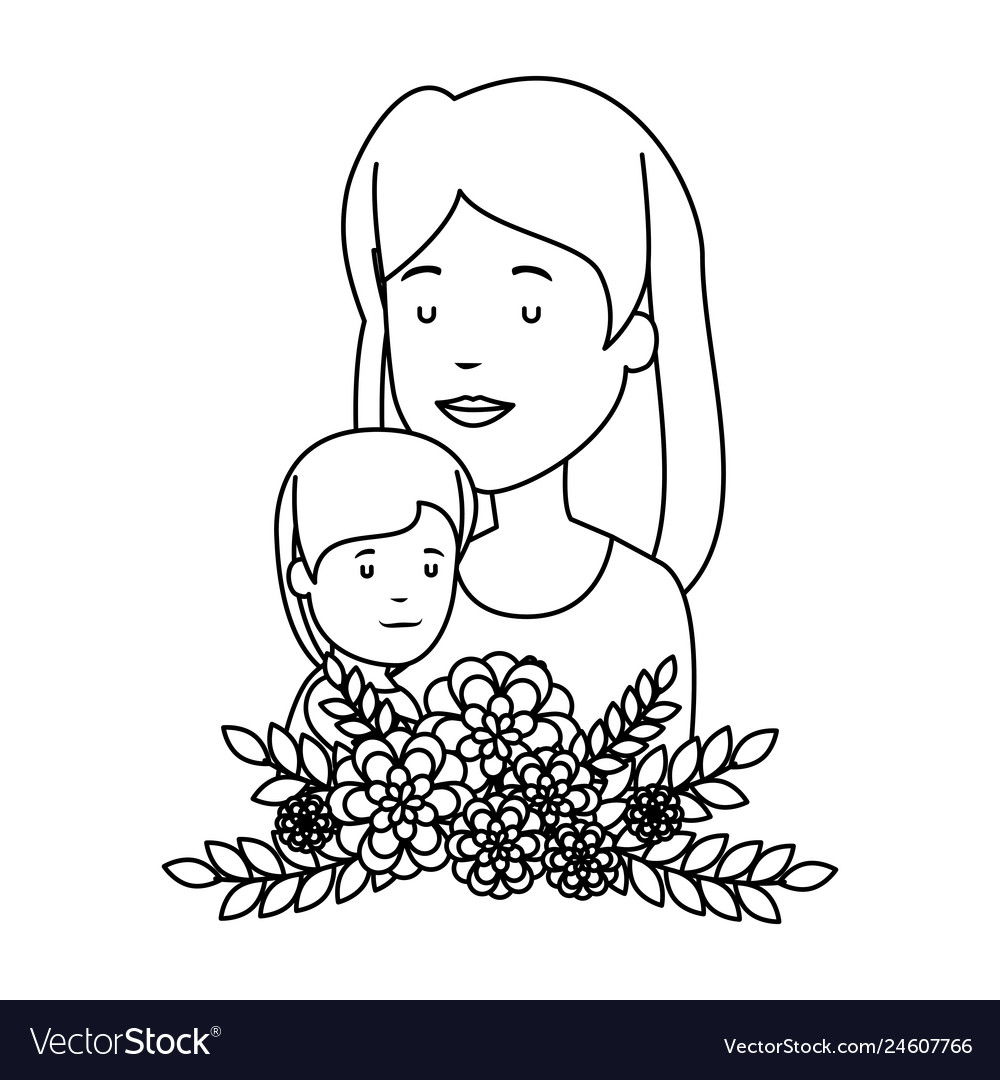 Beautiful mother lifting son with floral Vector Image