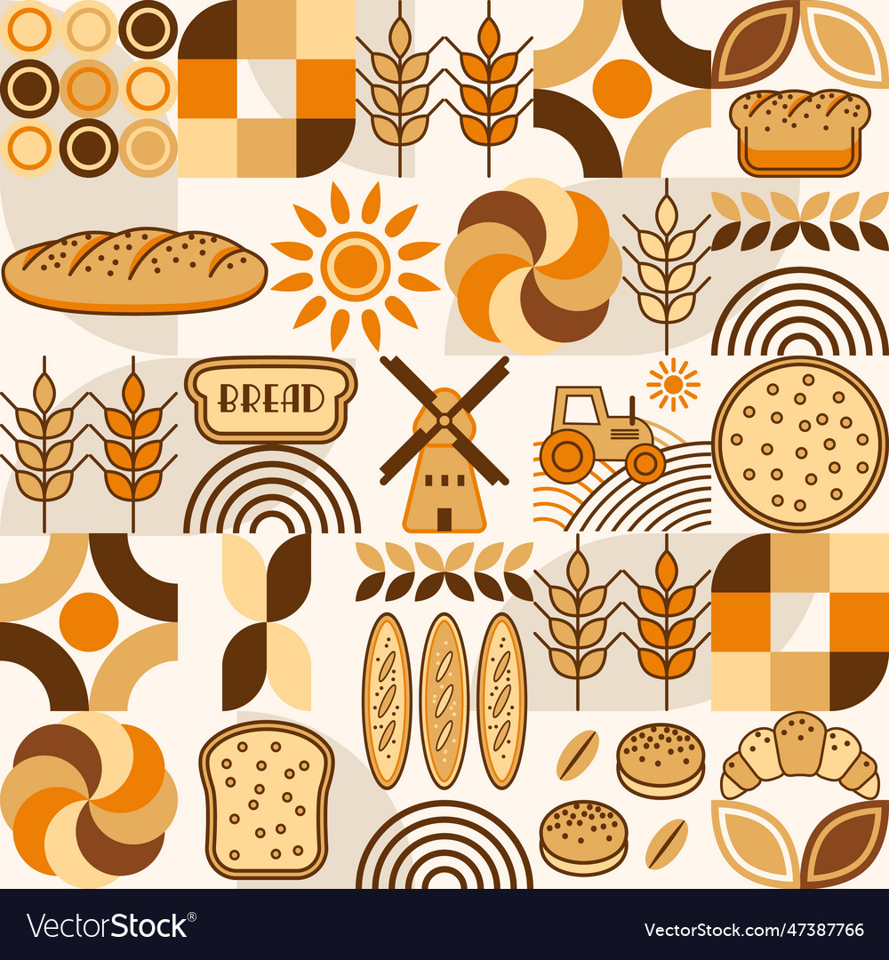 Bread bakery theme geometric pattern with icons