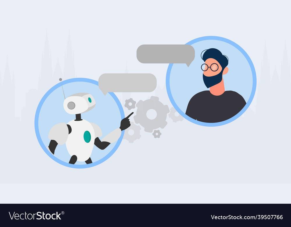 Chatbot banner a robot in dialogue with man vector image Chatbot banner a robot in dialogue with man