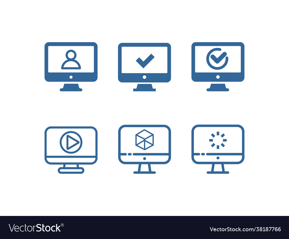 Computer monitor screen line icon set