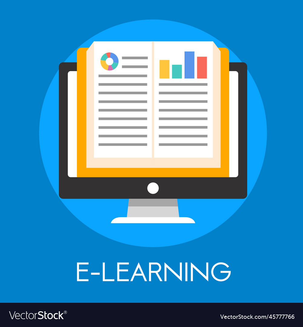 E learning with book and laptop computer screen vector image E learning with book and laptop computer screen