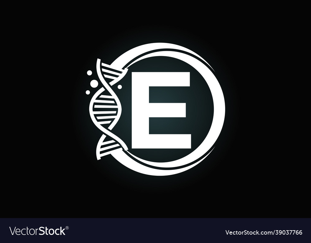 Initial e monogram alphabet in a circle with dna