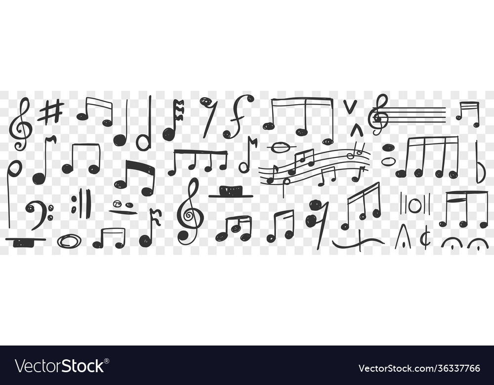 Musical notes drawings doodle set Royalty Free Vector Image