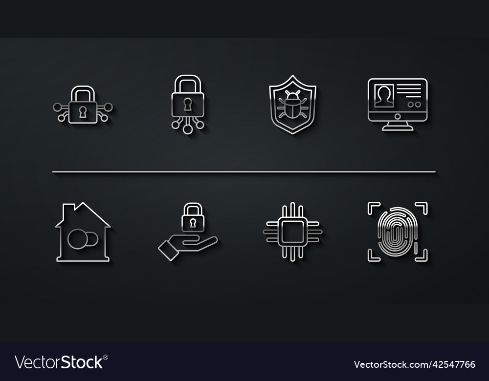 Set line cyber security smart home create vector image Set line cyber security smart home create
