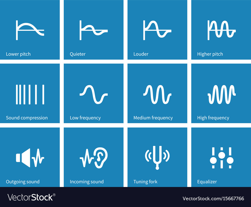 Sound Wave Types Icons On Blue Background Vector Image 