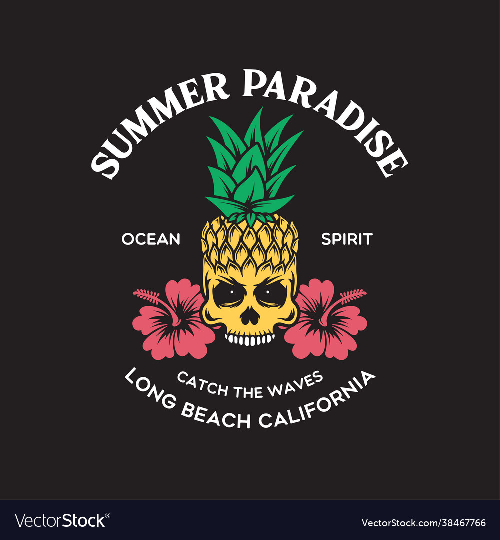 Summer paradise fancy pineapple skull t-shirt Vector Image