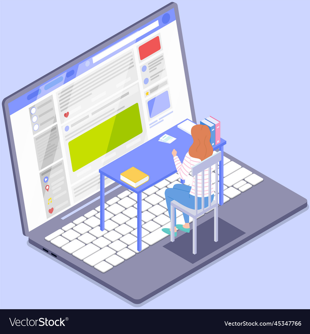 Woman using computer to chat in network webpage vector image Woman using computer to chat in network webpage