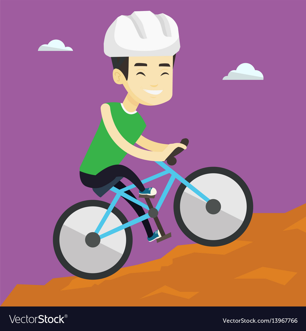 Young man on bicycle traveling in the mountains vector image Young man on bicycle traveling in the mountains