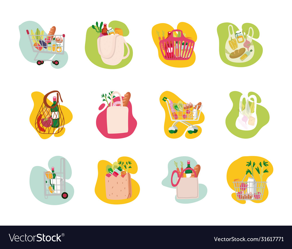 Bundle groceries set icons