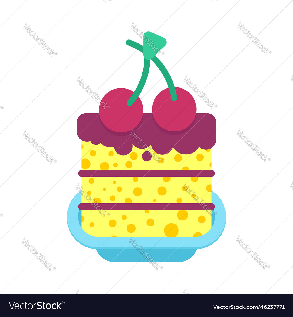 Cherry cake piece in plate cartoon sweets Vector Image