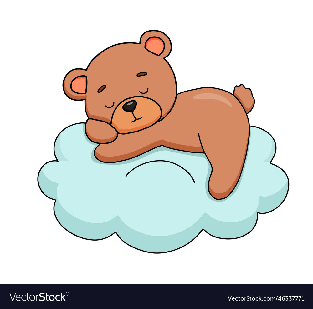 Cute dreaming baby bear on cloud cartoon hand Vector Image