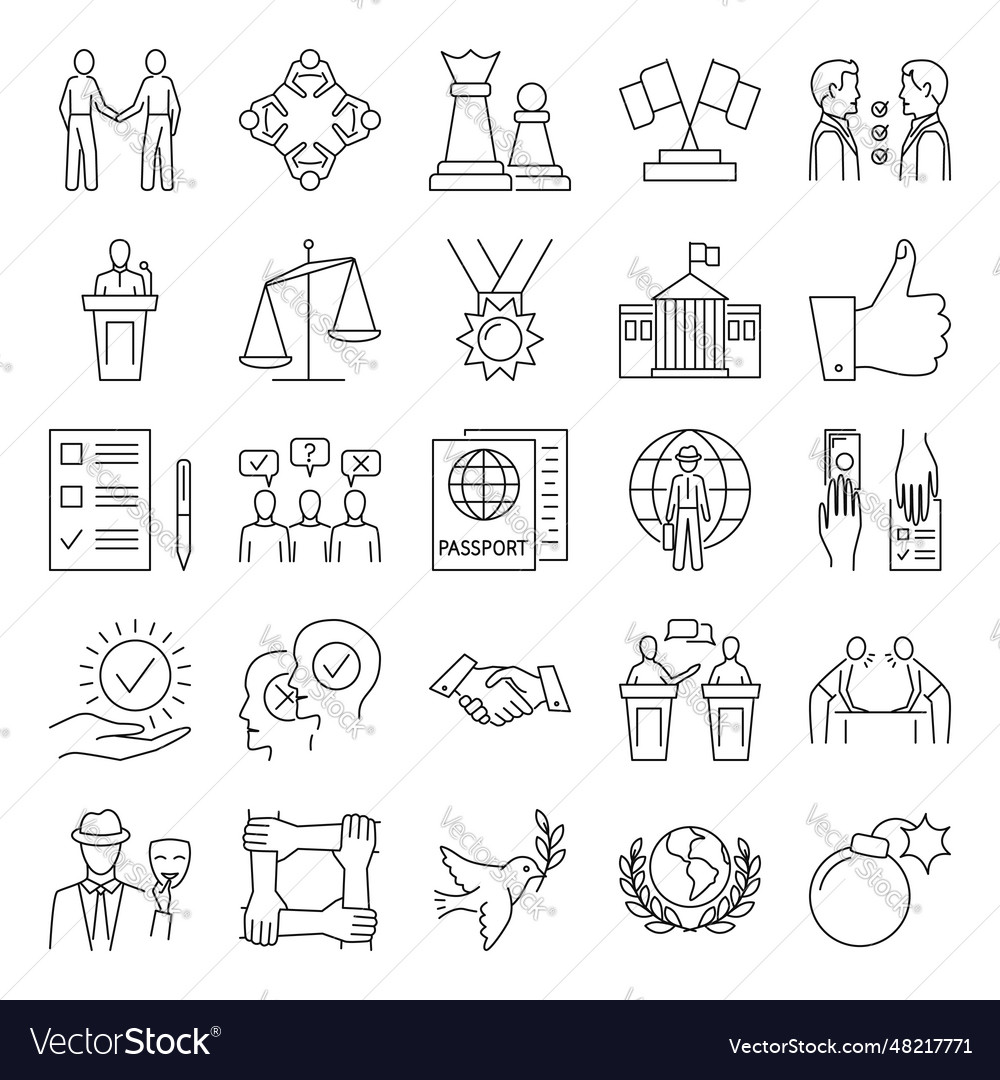 Diplomacy icon set in line style Royalty Free Vector Image