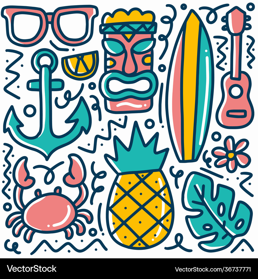 Hand drawn beach doodle Royalty Free Vector Image