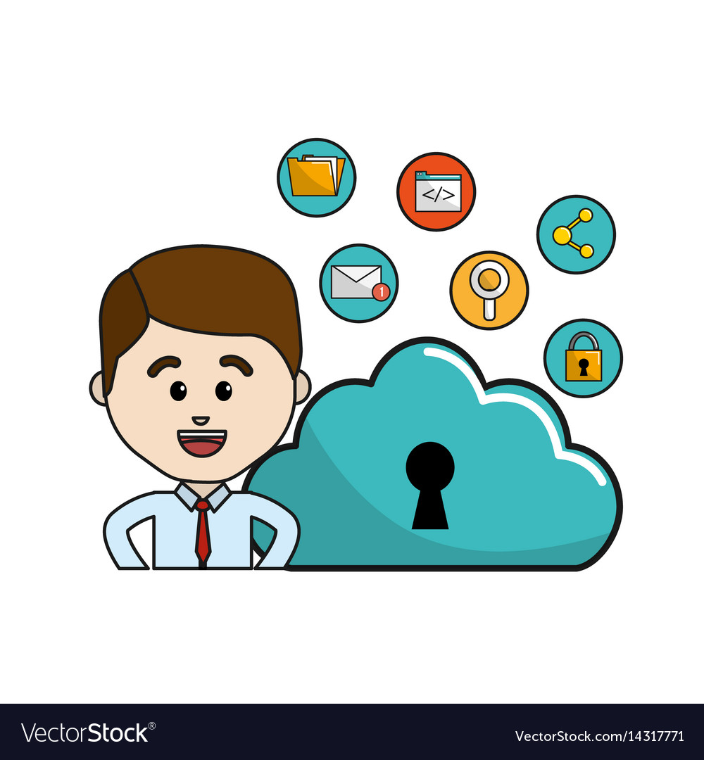 Man with cloud data wifi and technology icons