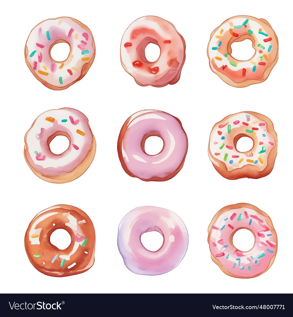 Set Of Colorful Donutswatercolor Royalty Free Vector Image