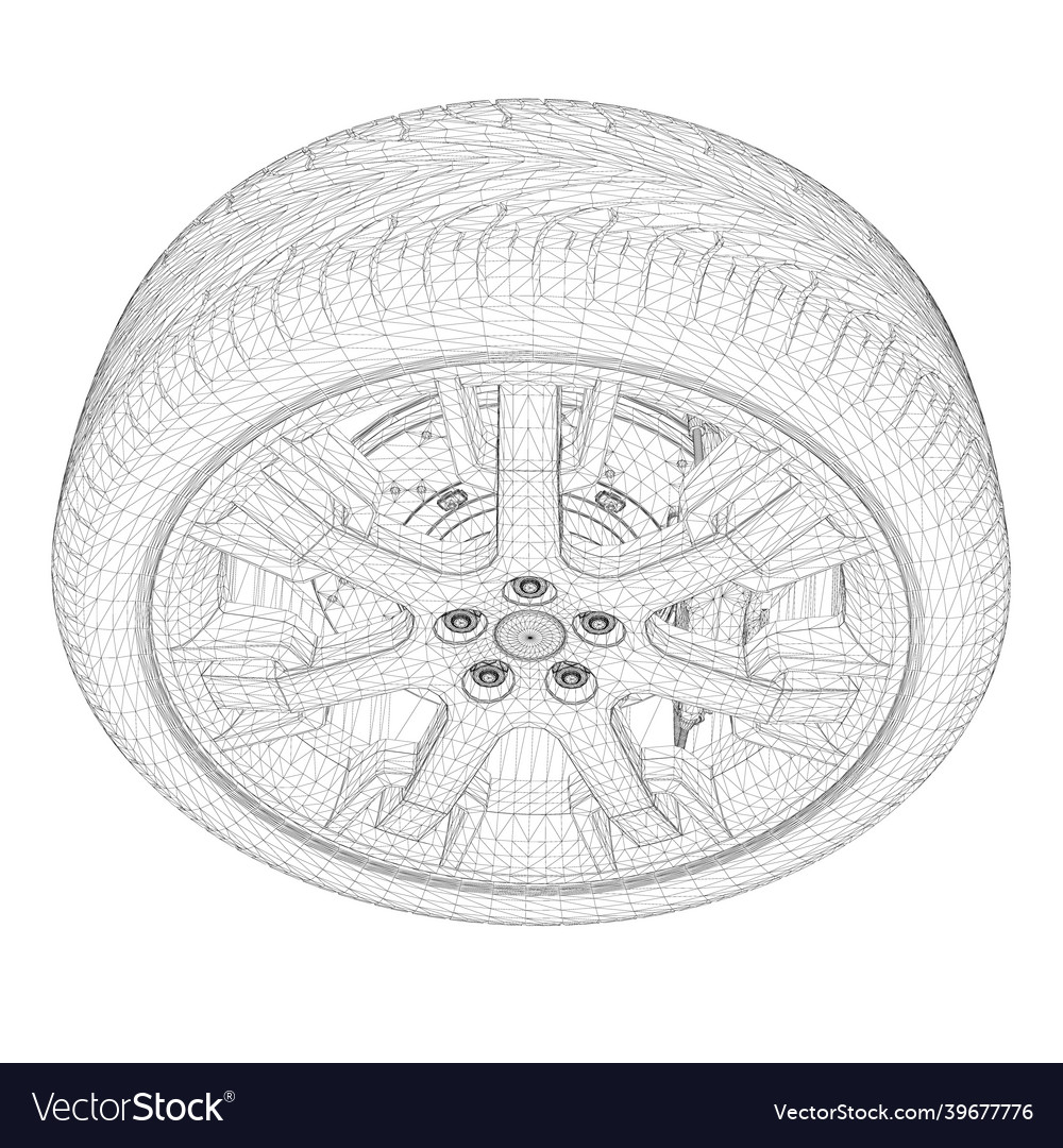 Car wheel wireframe from black lines isolated Vector Image