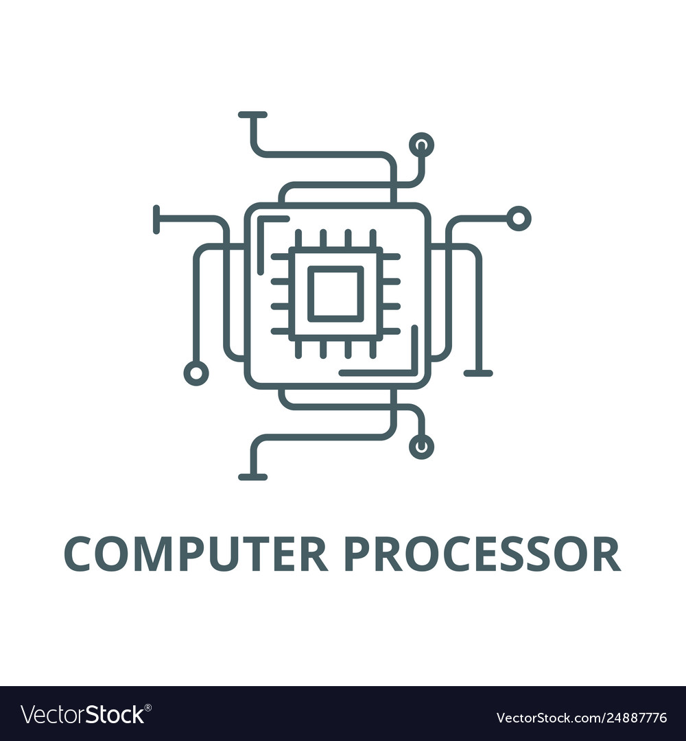 Computer processor line icon vector image Computer processor line icon
