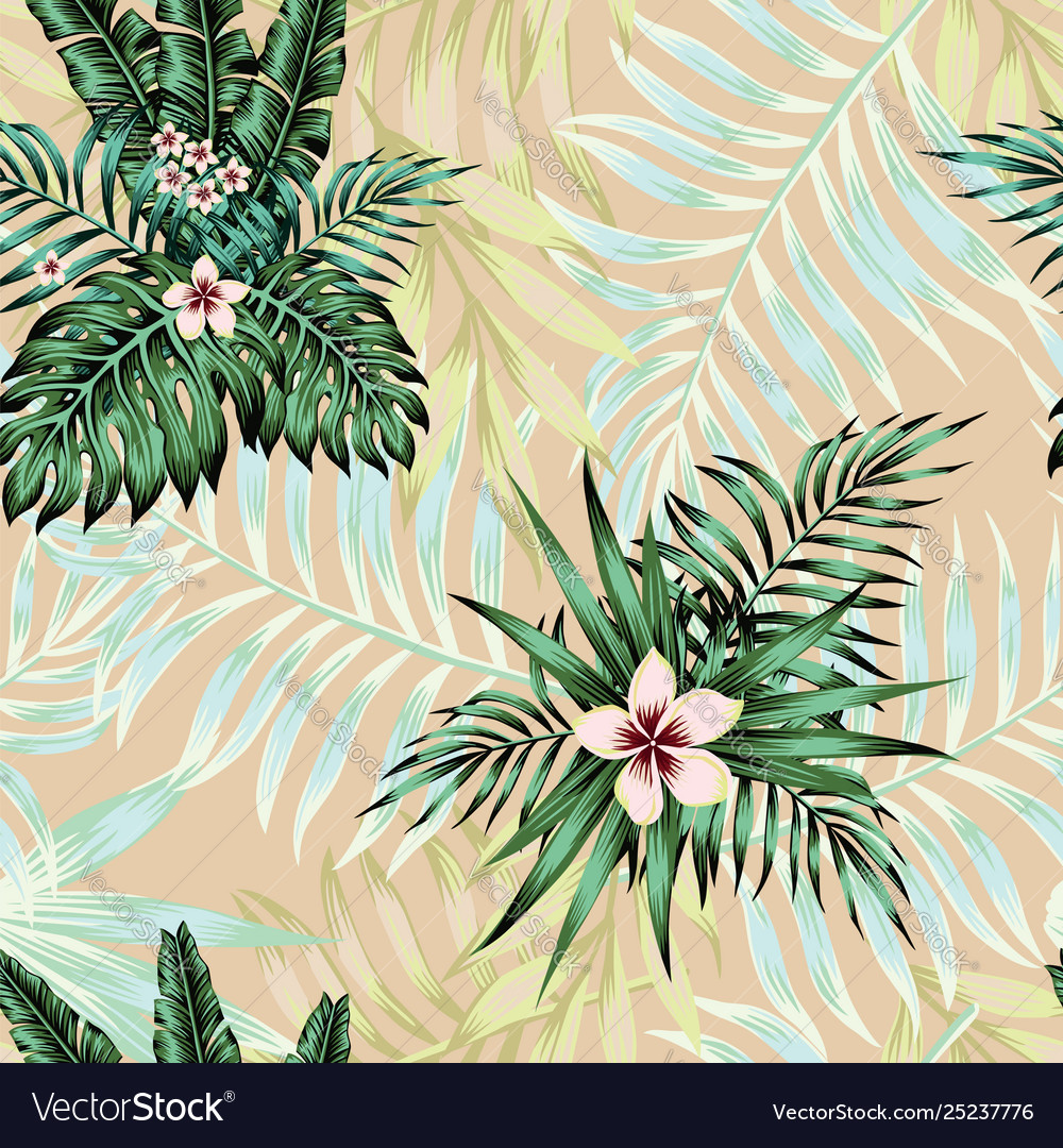 Exotic Flowers Leaves Seamless Pattern Royalty Free Vector