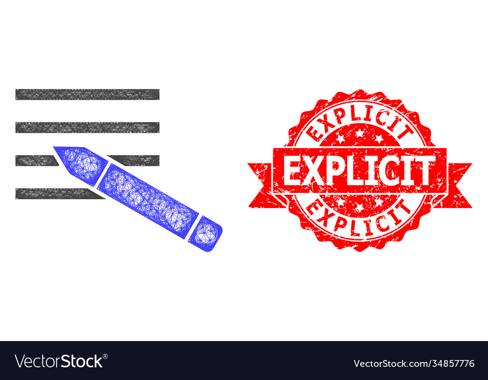 Grunge explicit stamp and network edit text icon vector image Grunge explicit stamp and network edit text icon