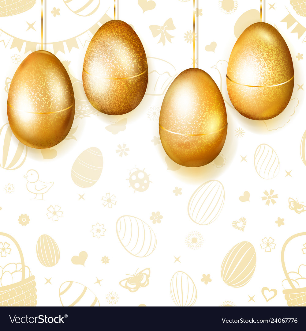 Hanging golden easter eggs Royalty Free Vector Image