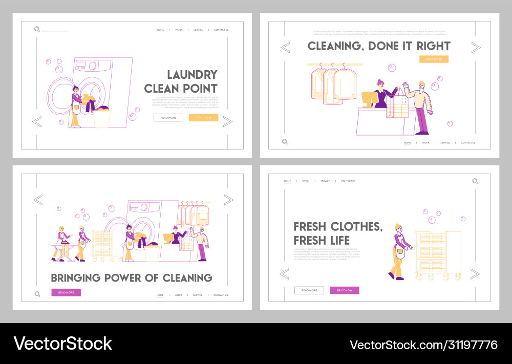 Laundry service landing page template set male Vector Image